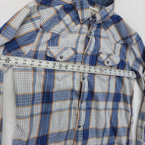 Cody James Pearl Snap Flannel Shirt Men Sz Medium Blue Plaid Long Sleeve Western - Picture 3 of 7